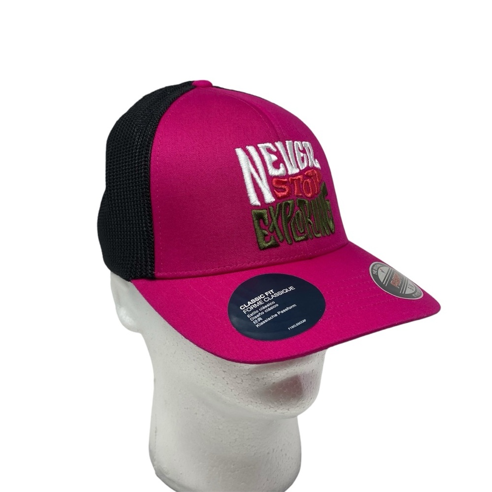 The North Face Never Stop Exploring Trucker Hat Cap Size‎ S / M Pink Black NEW